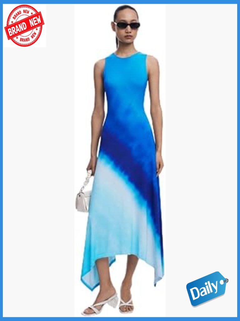Sleeveless Knit Midi Dress With V-Neck Blue Chevron